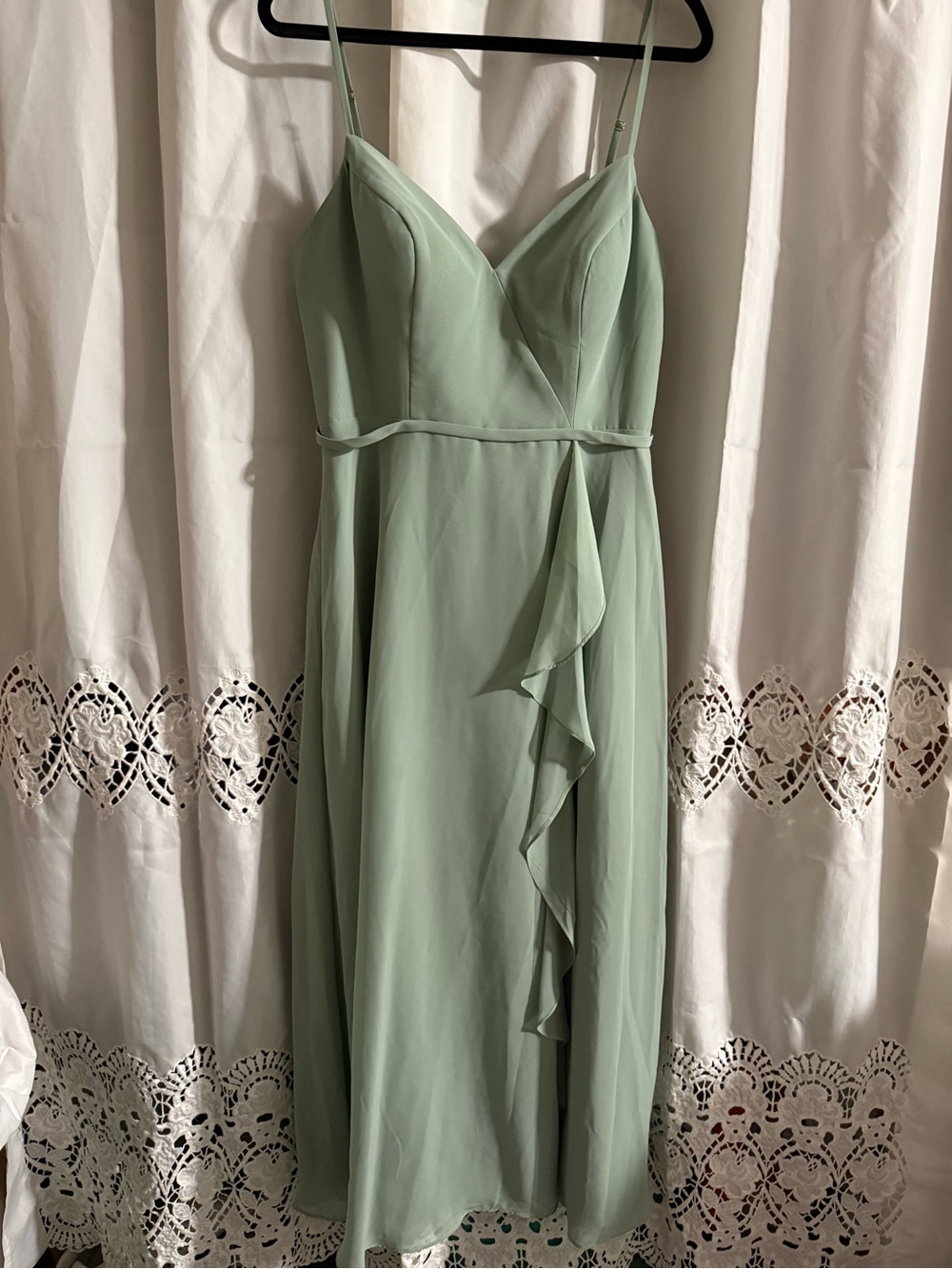 Azazie Light Sage Spaghetti Strap Midi Dress